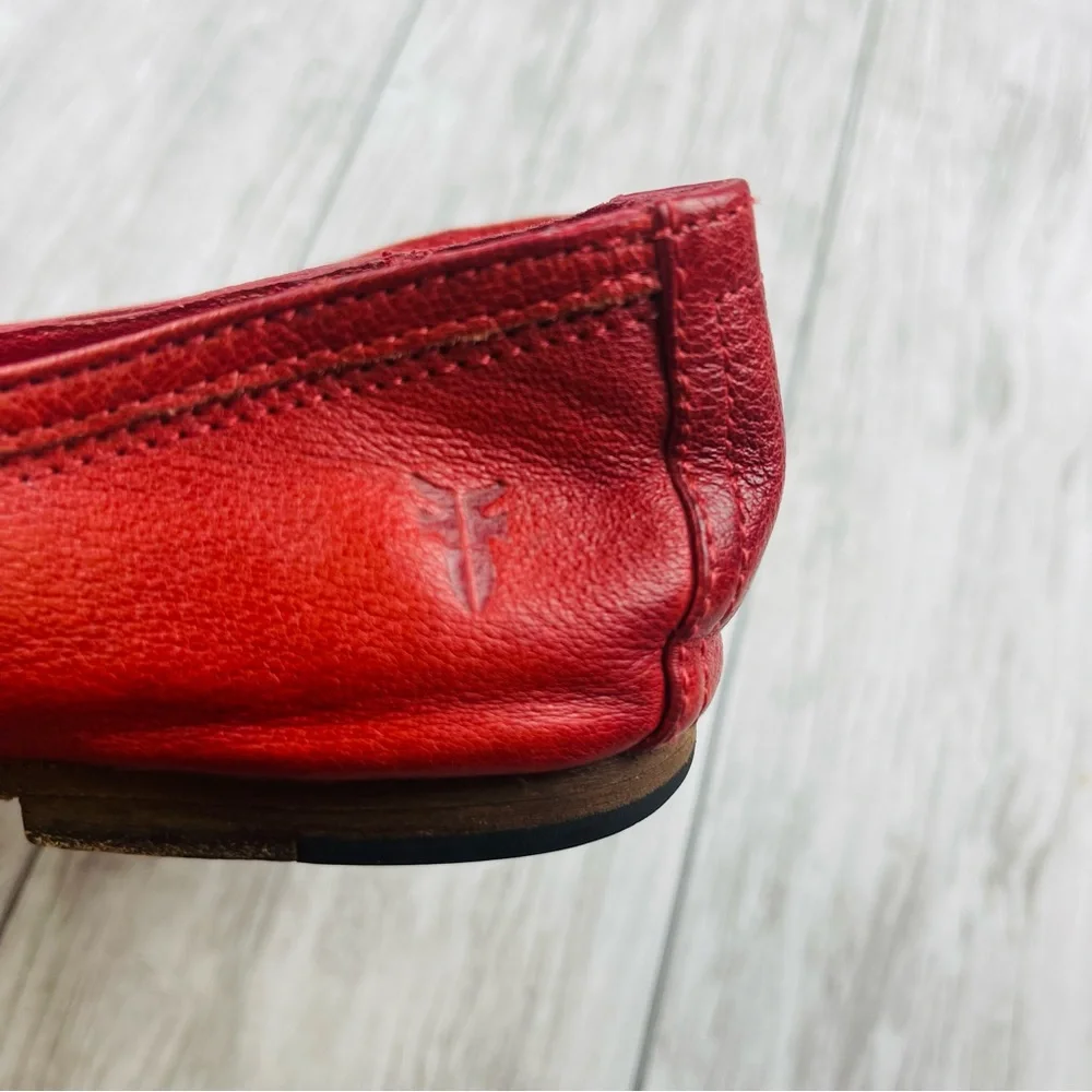 Frye Carson Ballet Coral Red Leather Flat Slip On Size 8 - Picture 3 of 10